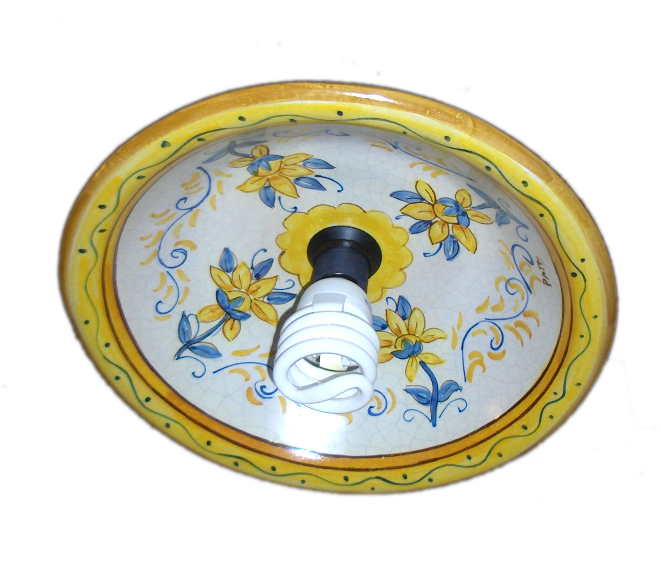 Lampadario liscio, diametro 38 cm, colori giallo ed azzurro