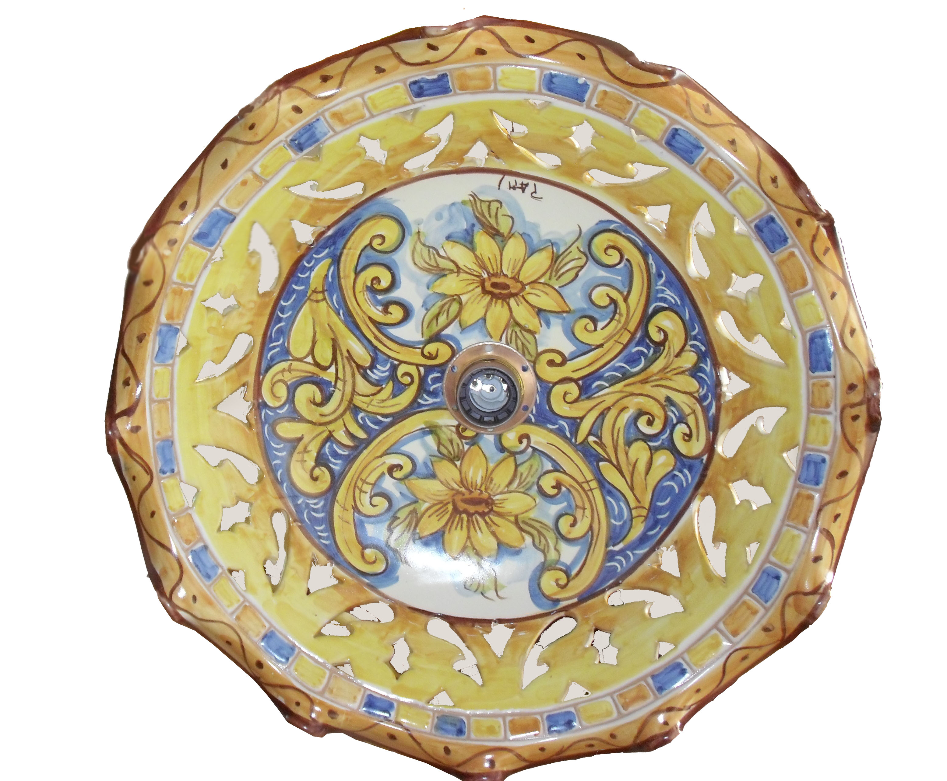 Lampadario smerlato, traforato, diametro 45 cm, stile Girasole Blu