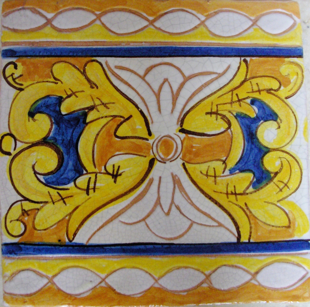 Piastrella 20x20, colori giallo, blu, arancione
