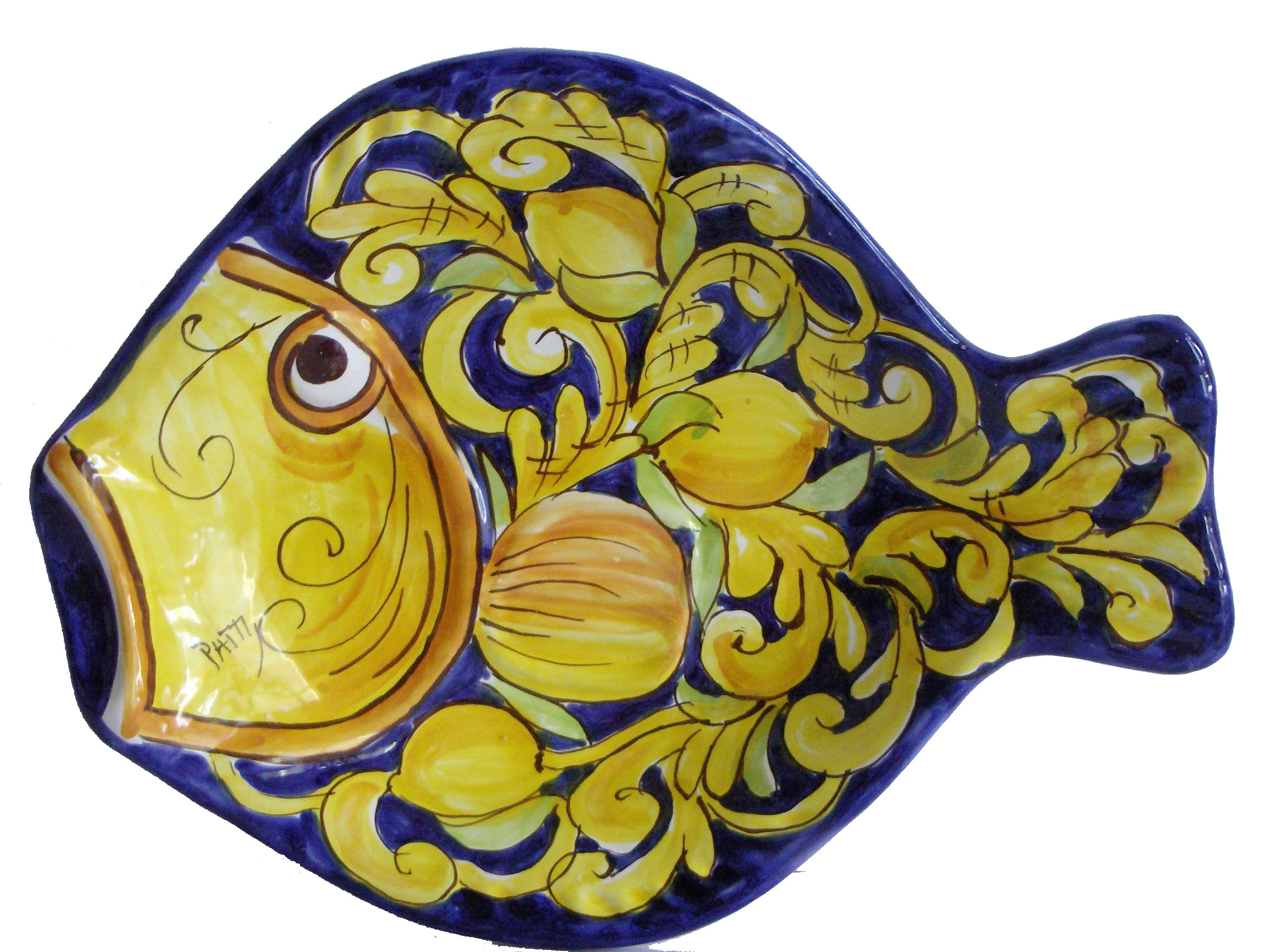 Piatto-pesce, colori blu e giallo