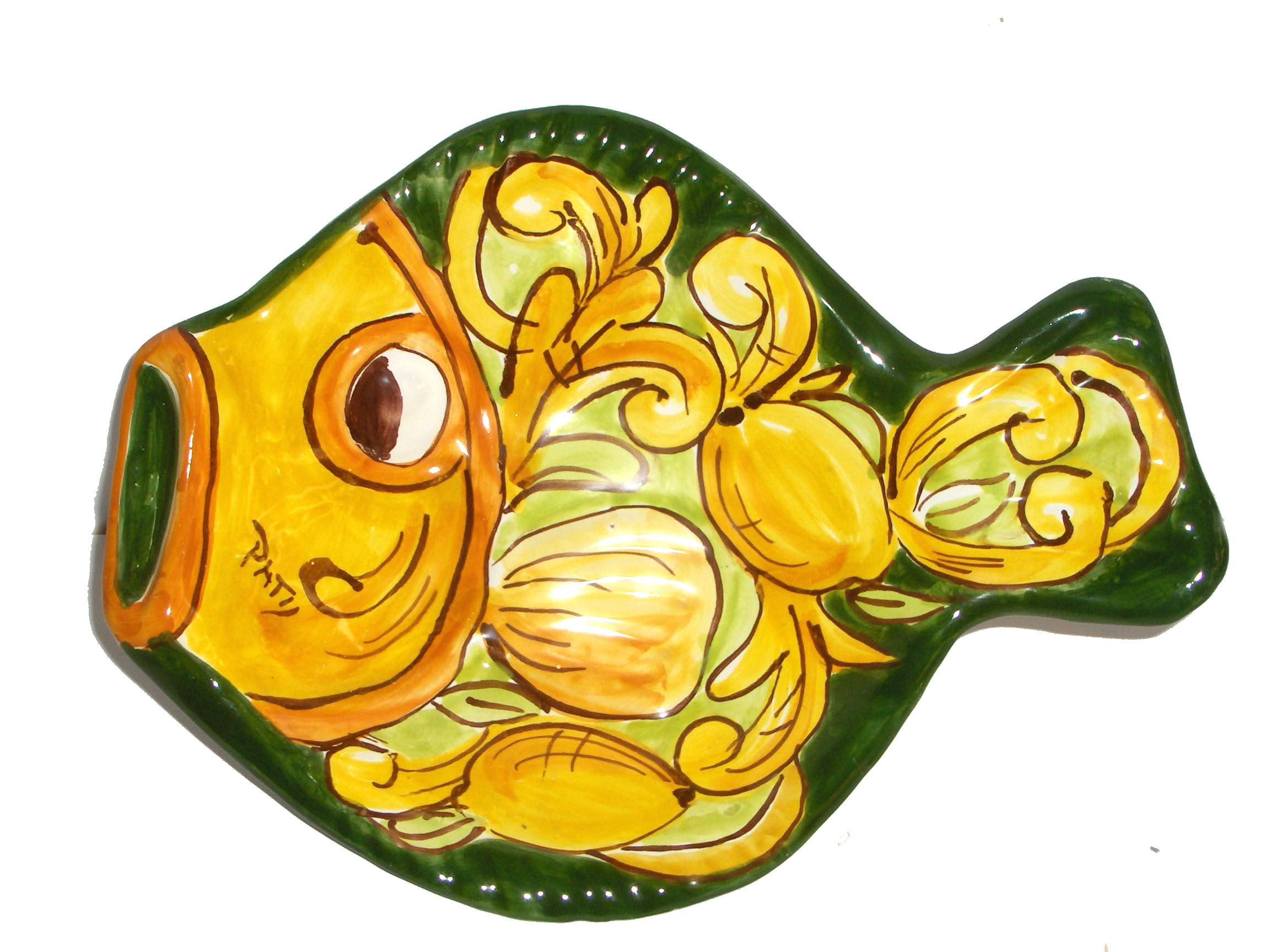 Piatto-pesce, colori verde e giallo
