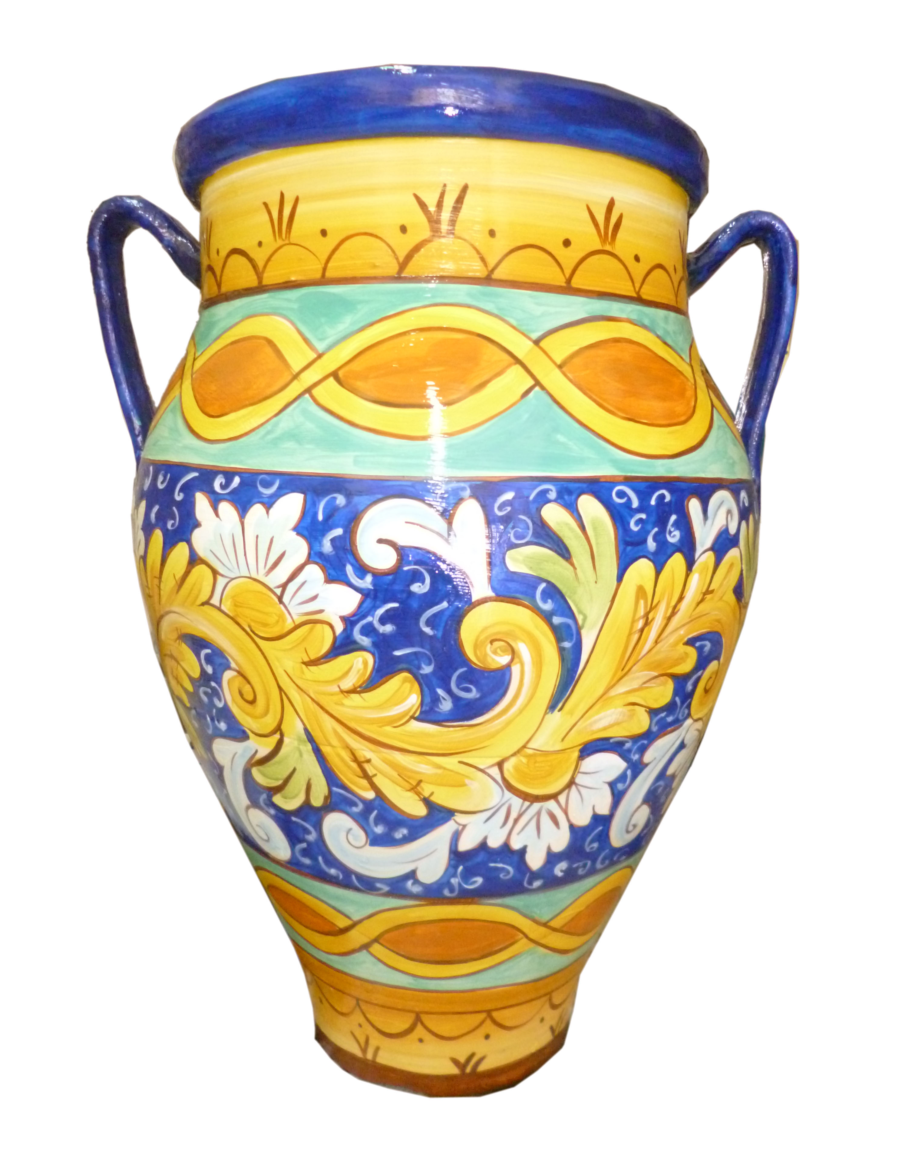Anfora, colori blu e giallo, altezza 65 cm - Collezione Caltagirone