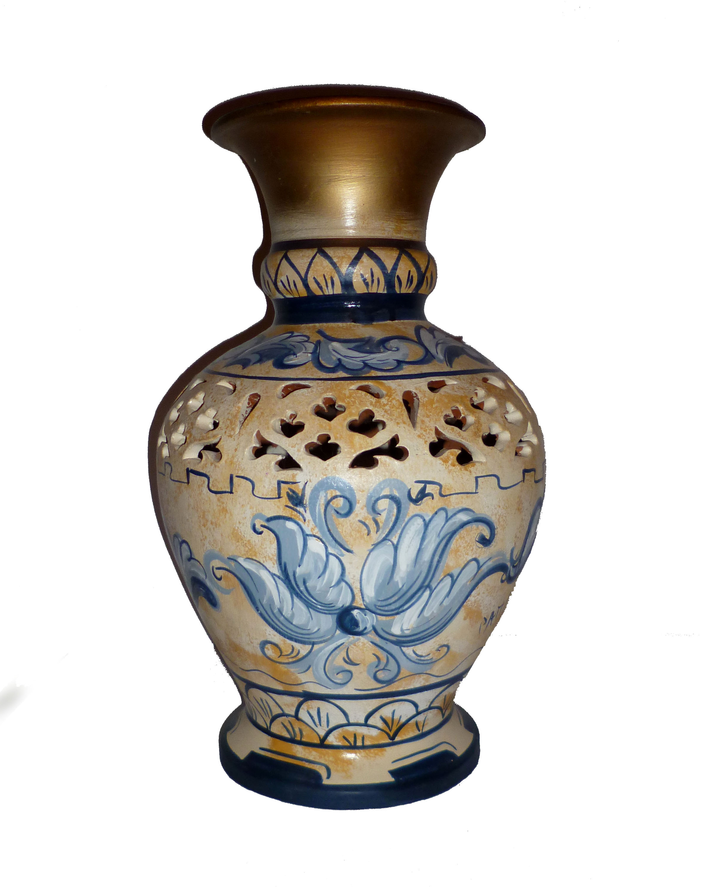 Vaso traforato, stile fiocco-azzurro, collo alto, altezza 40 cm