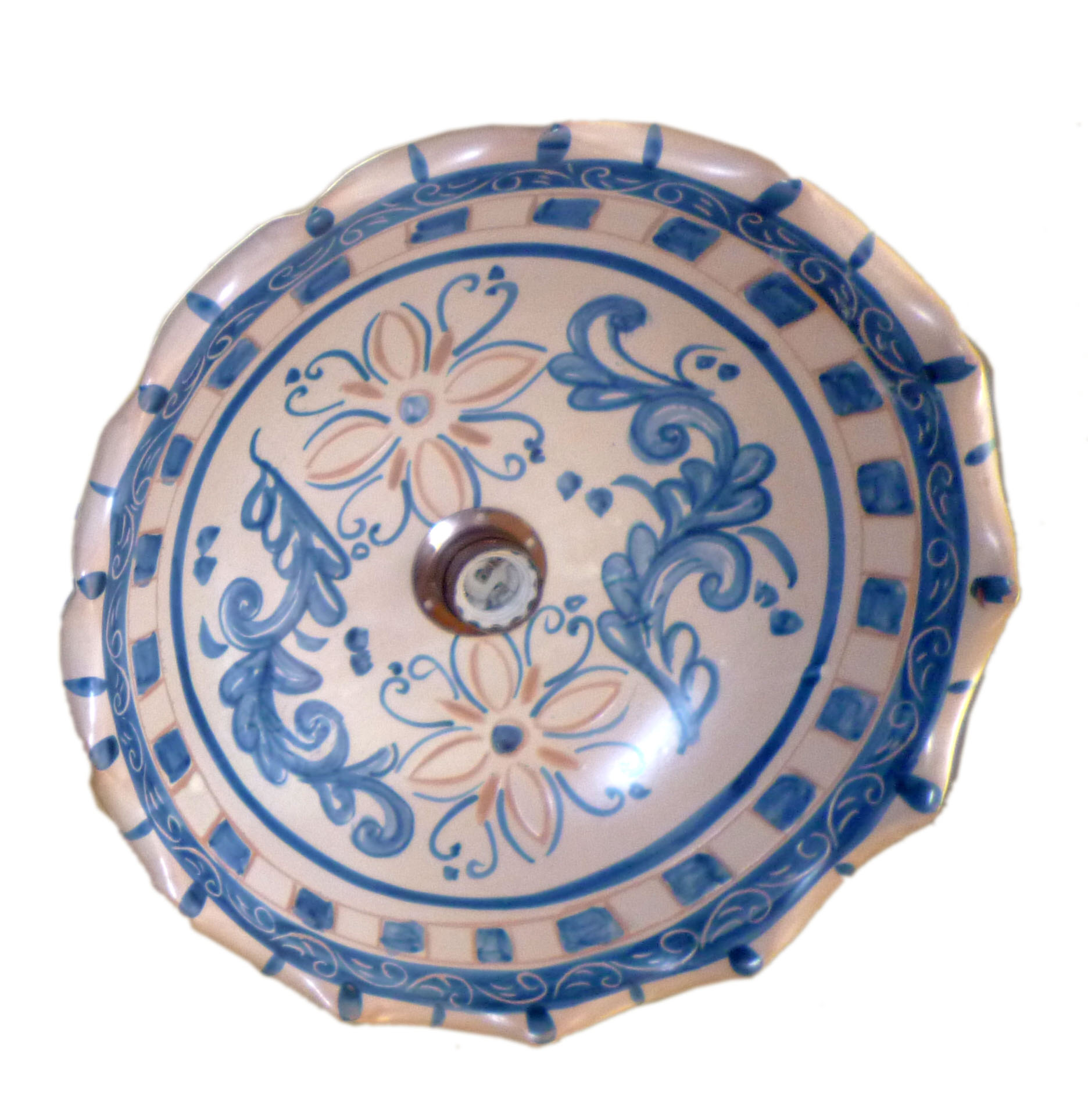 Lampadario smerlato, diametro 38 cm, colore azzurro