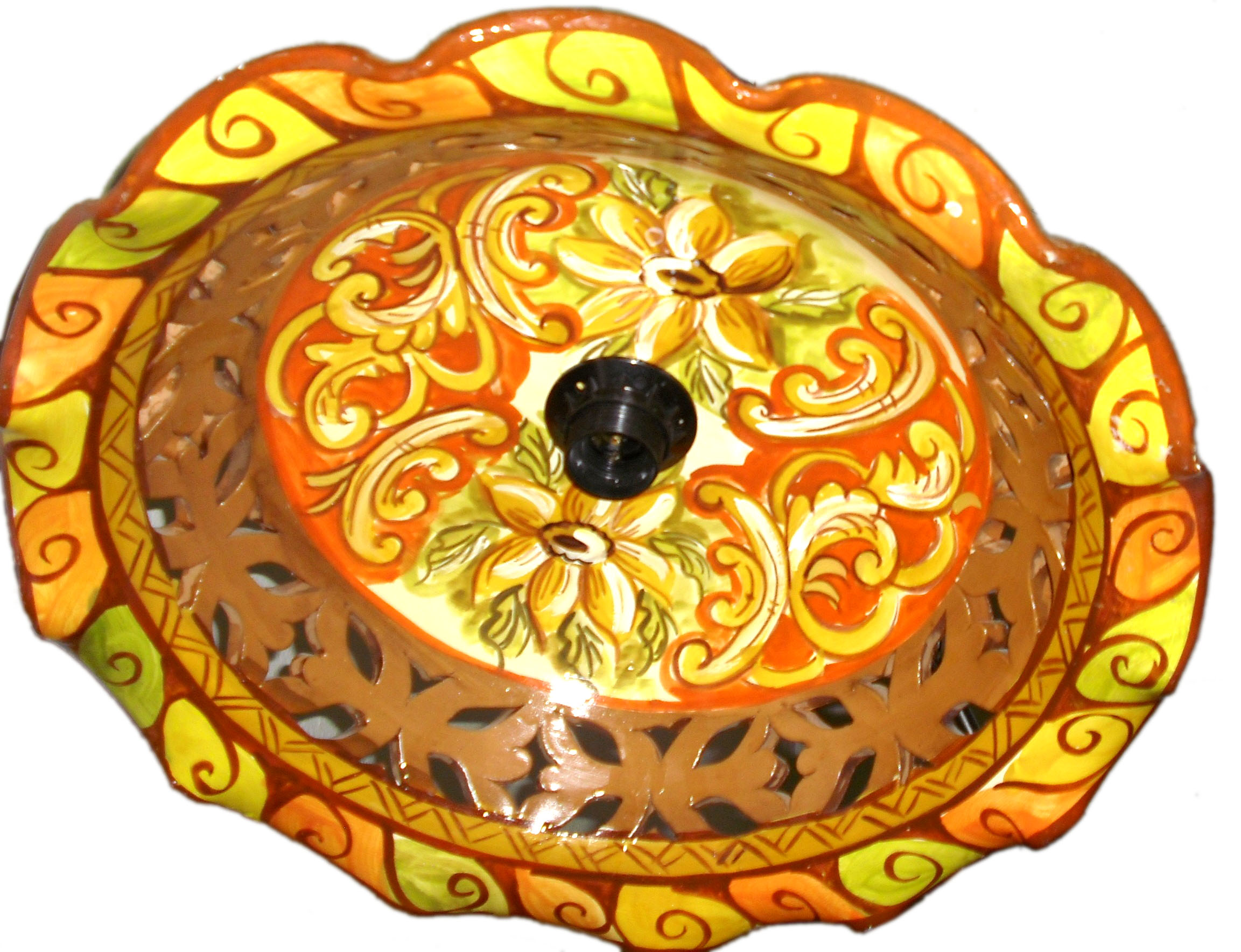 Lampadario smerlato, traforato, diametro 45 cm, colore arancio