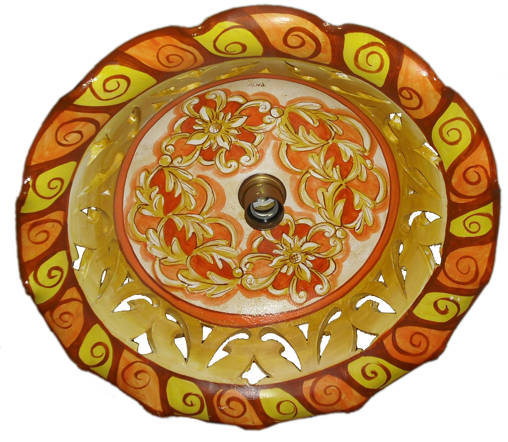 Lampadario smerlato, traforato, diametro 45 cm, arancio