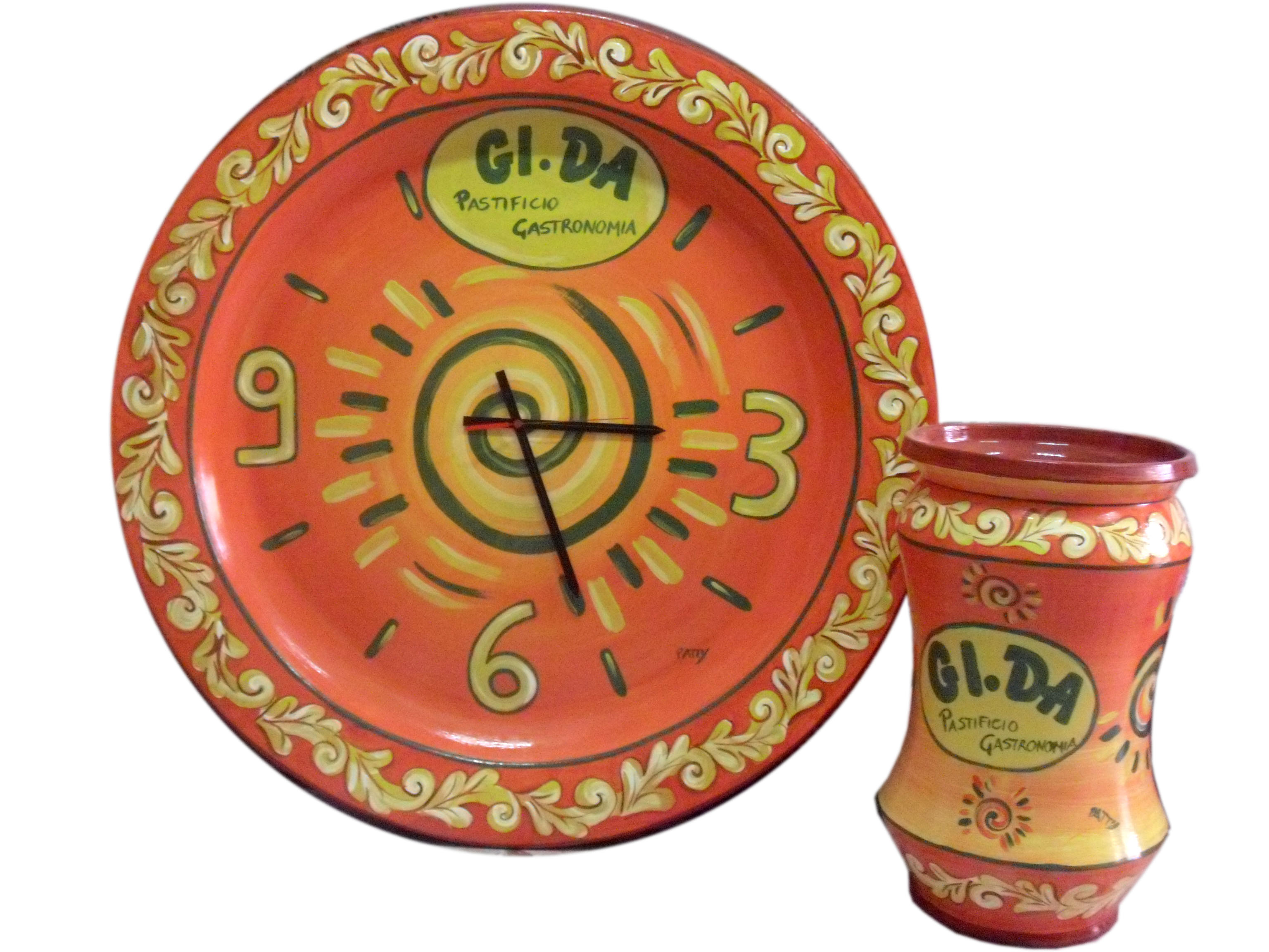 Piatto-orologia e barattolo, con logo personalizzato, GI.DA Pastificio e Gastronomia, a Palermo