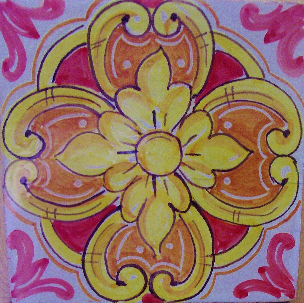 Piastrella 20x20, colori giallo. arancio, rosa