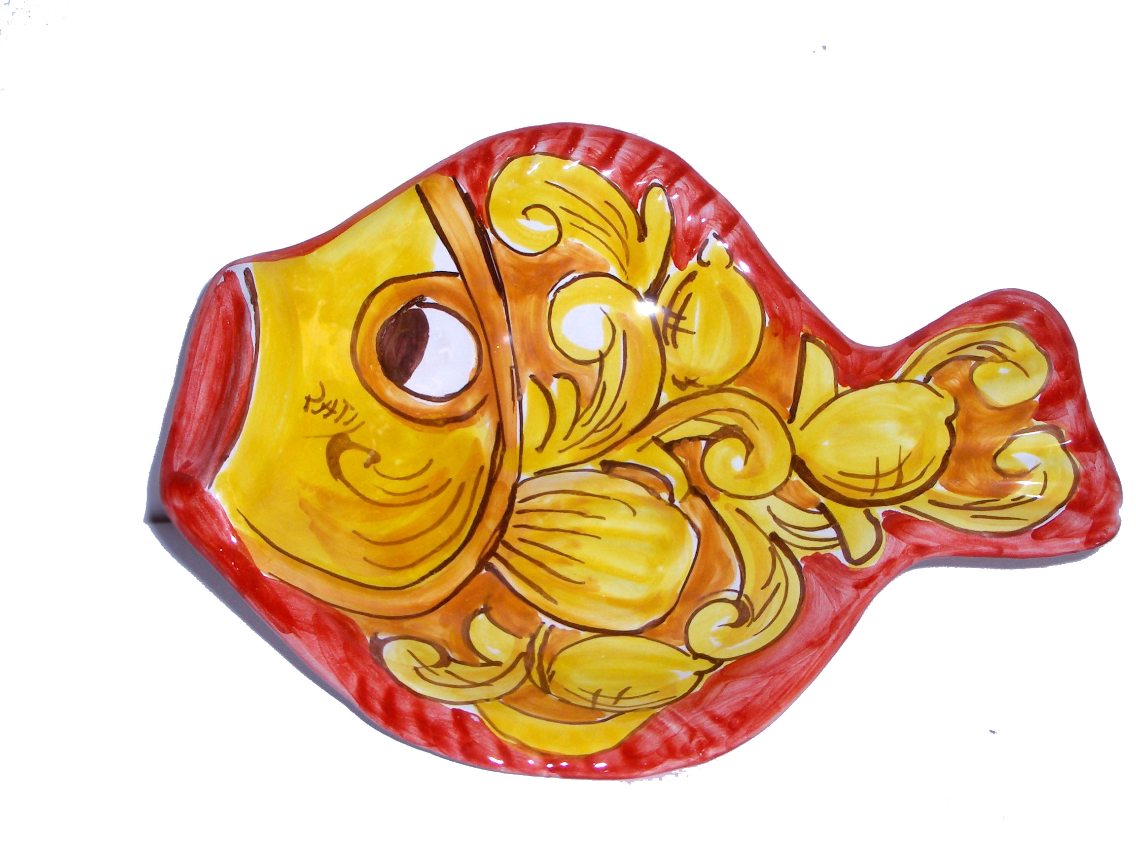 Piatto-pesce, colori rosso e giallo