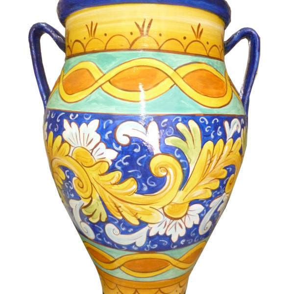 Anfora, colori blu e giallo, altezza 65 cm - Collezione Caltagirone