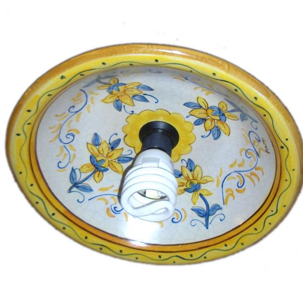 Lampadario liscio, diametro 38 cm, colori giallo ed azzurro