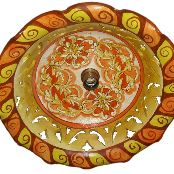 Lampadario smerlato, traforato, diametro 45 cm, arancio