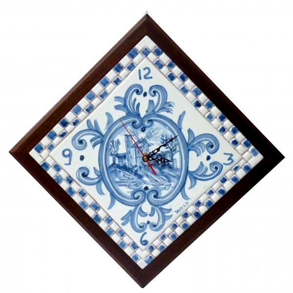 Orologio da parete, a forma di rombo, stile Azzurra Olanda, cornice a mosaico