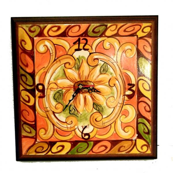 Orologio da parete quadrato, stile Girasole Arancio
