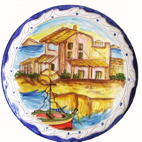 Piatto raffigurante paesaggio di Santa Nicolicchia, borgo marinaro di Santa-Flavia